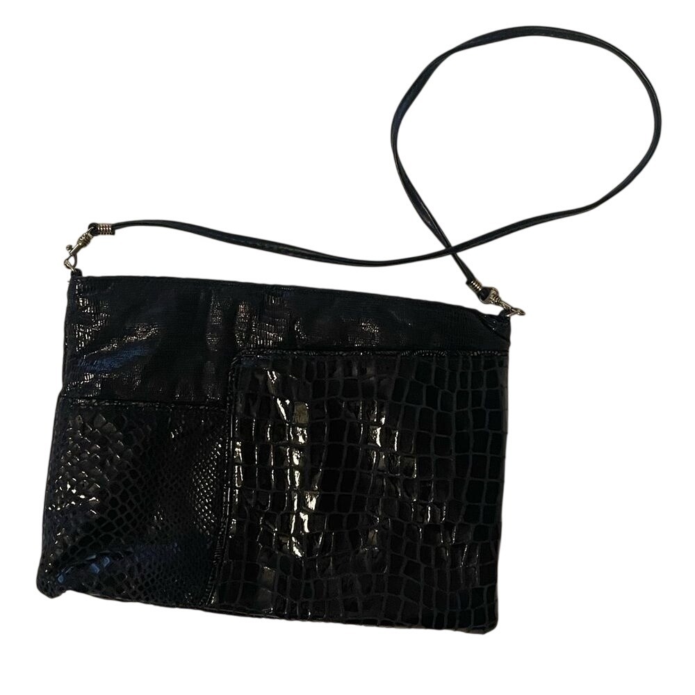 Pinky Navy Croc Embossed Leather Envelope Shoulder Bag Oversized Clutch